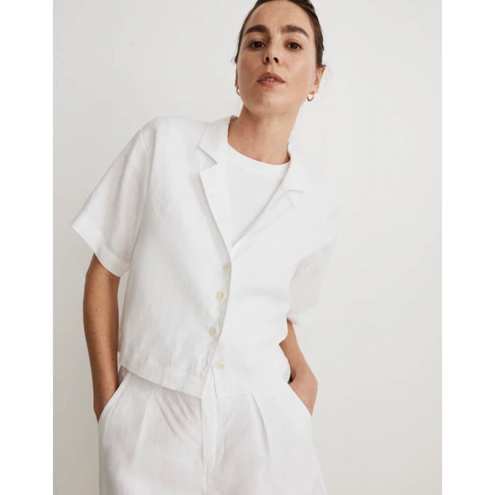 New Madewell 100% Linen Resort Shirt in Eyelet White Size M